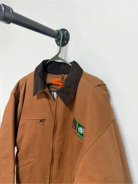 CornerStone Brown Canvas Work Jacket Texas Flag Men’s Large